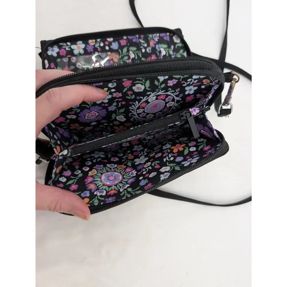 Vera Bradley Crossbody Wallet Organizer Purse Errand Floral Preppy Capsule Black